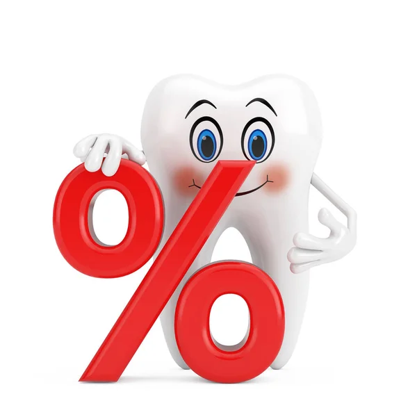 White Tooth Person Character Mascot Red Retail Percent Sale Discount — Foto de Stock