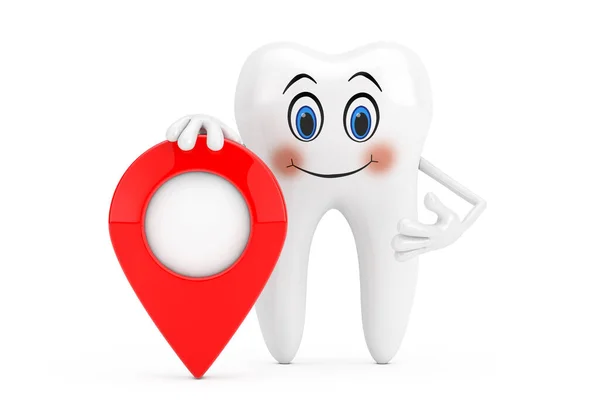 White Tooth Person Character Mascot Red Map Pointer Target Pin — Zdjęcie stockowe