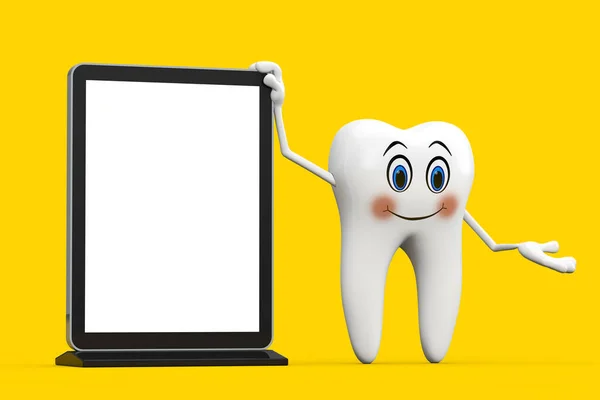 White Tooth Person Character Mascot Blank Trade Show Lcd Screen — Zdjęcie stockowe