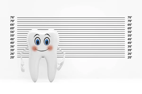 White Tooth Person Character Mascot Μπροστά Από Την Αστυνομία Lineup — Φωτογραφία Αρχείου