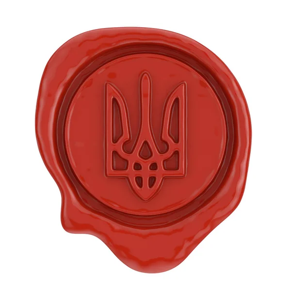 红色蜡印 白色背景的乌克兰国徽 3D渲染 — 图库照片