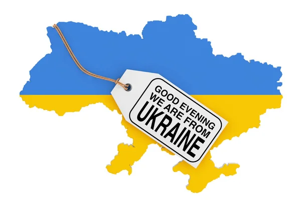 Tag Slogan Good Eveneng Ukraine Hanging Map Ukraine Flag White — 스톡 사진