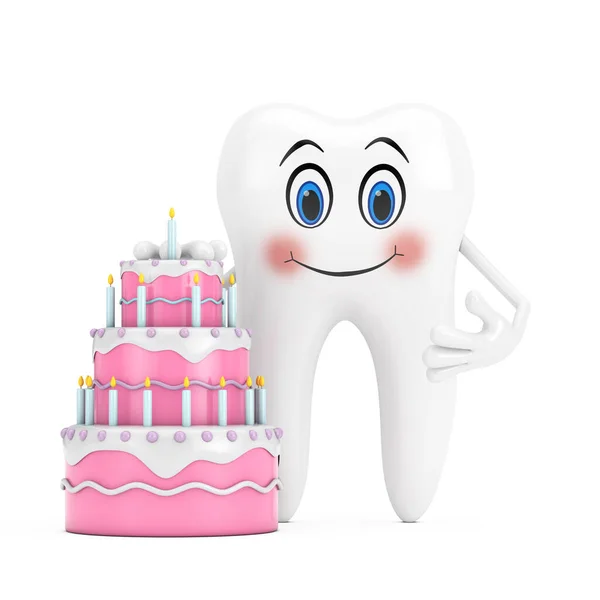 White Tooth Person Character Mascot Birthday Cartoon Dessert Tiered Cake — стоковое фото