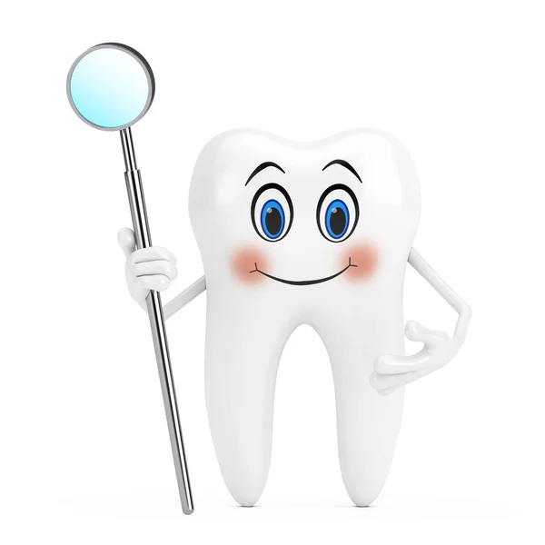 Maskotka Postaci Białym Zębem Lustrem Badania Zębów Białym Tle Renderowanie — Zdjęcie stockowe