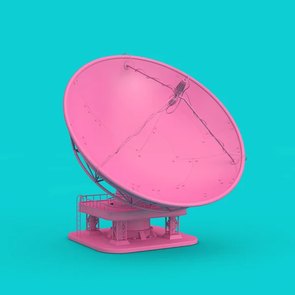 Růžová Velká Satelitní Anténa Radar Duotone Stylu Modrém Pozadí Vykreslování — Stock fotografie