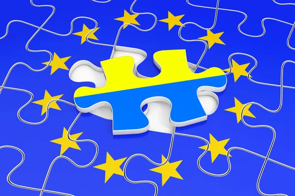 Ukraina Del Europeiska Unionens Koncept Bit Ukrainska Flaggan Pussel Över — Stockfoto