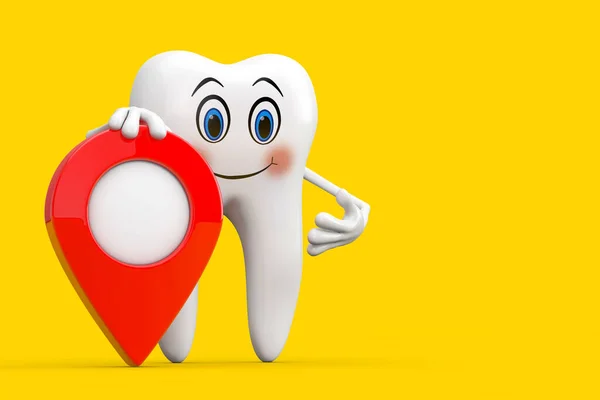White Tooth Person Character Mascot Red Map Pointer Target Pin — Zdjęcie stockowe