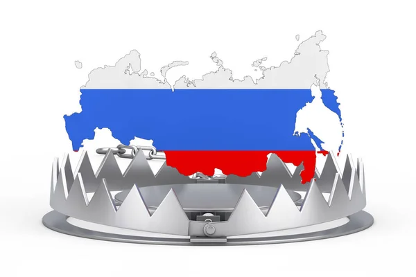 Sanction Russia Concept Russian Map Colors Russian Flag Catch Metal — стокове фото