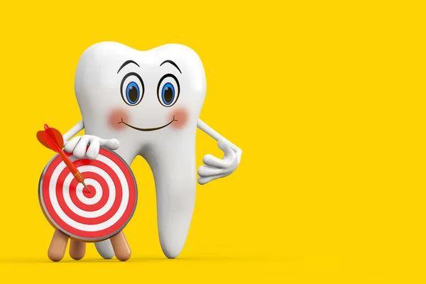 White Tooth Person Character Mascot Archery Target Dart Center Yellow — Stock fotografie