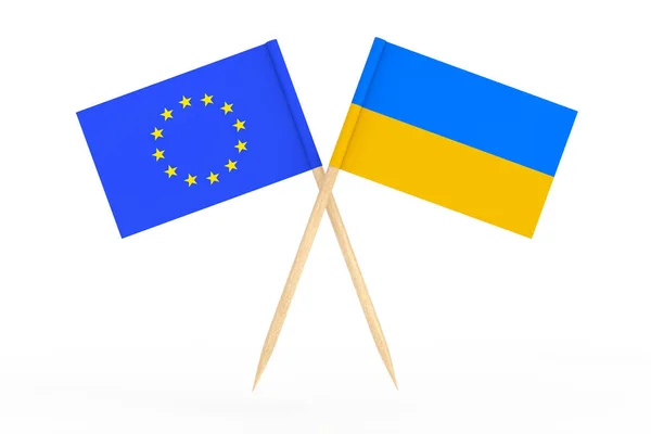 Mini Paper Ukraine European Union Pointer Flags White Background Англійською — стокове фото