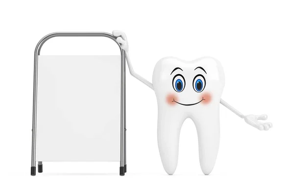 Bílý Zub Osoba Charakter Maskot Bílým Prázdné Reklamní Propagační Stojan — Stock fotografie