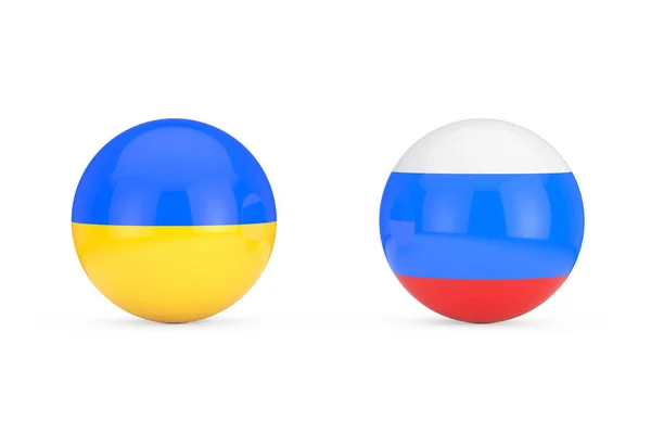 Απλές Σφαίρες Ρώσικες Και Ουκρανικές Σημαίες Λευκό Φόντο Απόδοση — Φωτογραφία Αρχείου