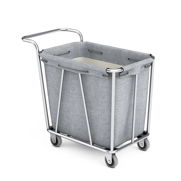 Empty Laundry Trolley Cart Room Service Tool Equipment White Background — Stockfoto