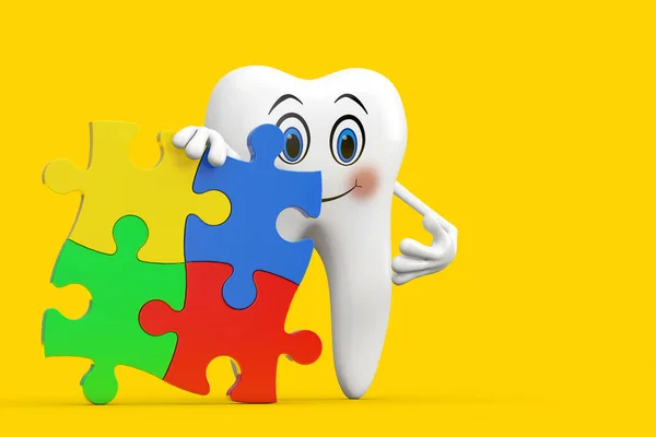 White Tooth Person Character Mascot Four Pieces Colorful Jigsaw Puzzle — Zdjęcie stockowe