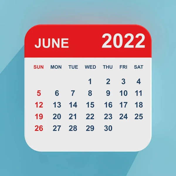 Düz Simge Takvimi Haziran 2022 Mavi Arka Planda Hazırlama — Stok fotoğraf