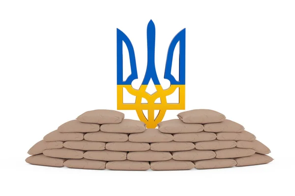 Stacked Sandbag Barricade Shield Front Coat Arms Flag Ukraine Yellow — 스톡 사진