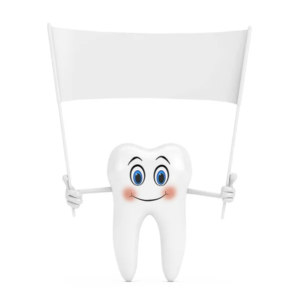 Mascotte Del Carattere Della Persona Del Dente Bianco Banner Bianco — Foto Stock