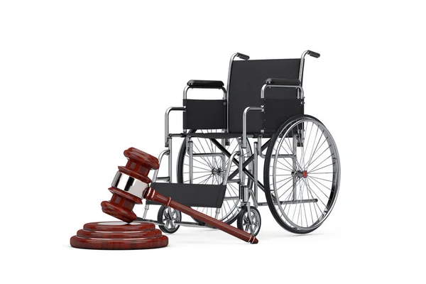 Red Wooden Justice Gavel Empty Wheelchair White Background Rendering — Foto de Stock