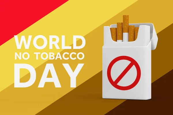 World Tobacco Day Concept White Cigarettes Pack Red Prohibition Sign — Stockfoto