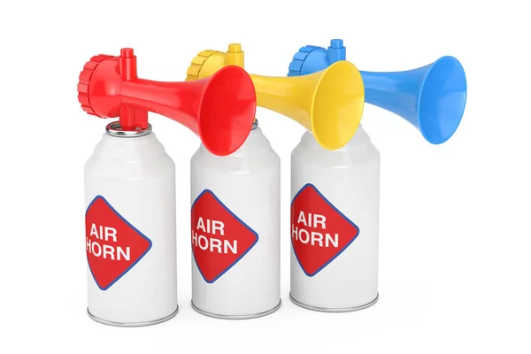 Row Multicolor Air Horn White Background Rendering — Stock Photo, Image