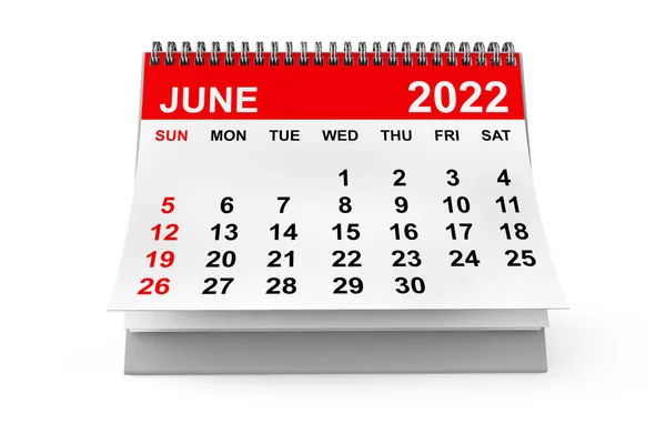 2022 Year June Calendar White Background Rendering — Stockfoto