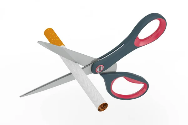 Smoking Concept Scissors Cut Cigarette White Background Rendering — 스톡 사진