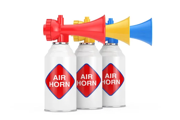 Wiersz Multicolor Air Horn Białym Tle Renderowanie — Zdjęcie stockowe
