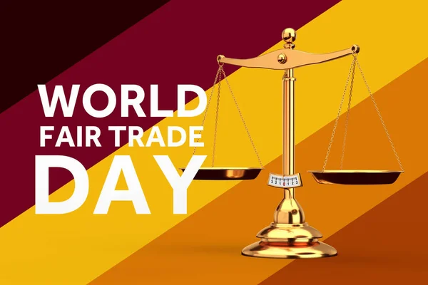 World Fair Trade Day Concept Classical Justice Golden Balanced Scales — Stockfoto