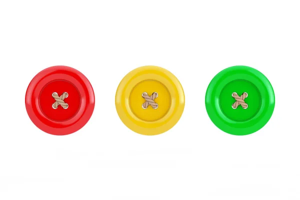 Conjunto Botões Roupas Multicoloridas Com Fios Fundo Branco Renderização — Fotografia de Stock