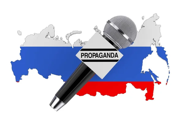 Russian Propaganda Concept Modern Microphone Propaganda Sign Front Russian Map — Stok fotoğraf