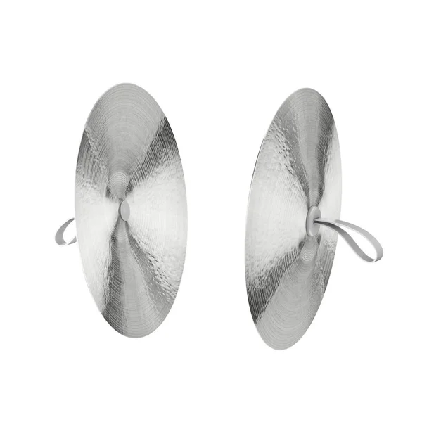 Pair Musical Instrument Silver Cymbals White Background 렌더링 — 스톡 사진