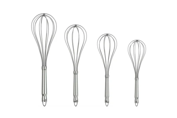 Kitchen Wire Whisk Eggs Beaters Different Sizes White Background Rendering — Stock Photo, Image