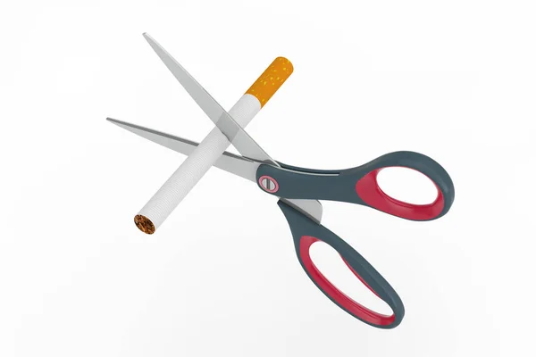 禁止吸烟的概念 在白色背景上剪断一根香烟 3D渲染 — 图库照片