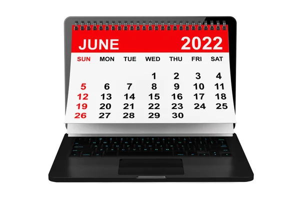 2022 Yıllık Takvim Haziran Takvimi Beyaz Arka Planda Dizüstü Bilgisayar — Stok fotoğraf