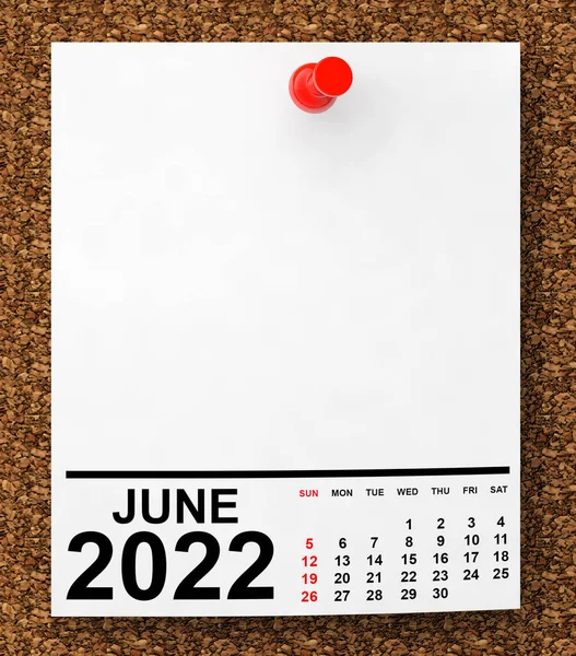 2022年6月的日历 空白便笺 为您的文字留有空白处 3D渲染 — 图库照片