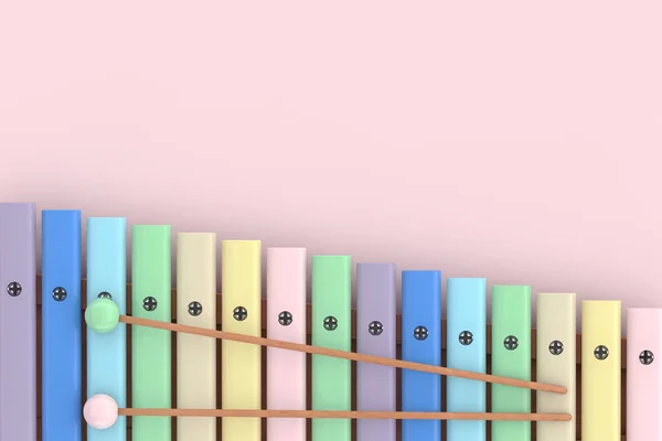 Färgglada Trä Xylophone Med Mallets Rosa Bakgrund Konvertering — Stockfoto