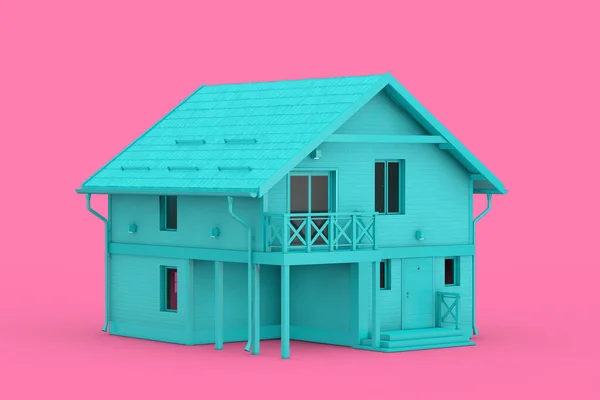 Modern Blue Brick Family House Cottage Duotone Style Pink Background — 스톡 사진