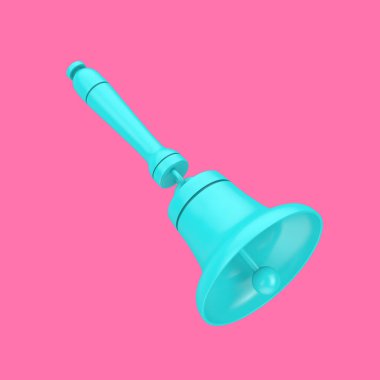 Pembe arka planda Duotone Style tarzında klasik Mavi Okul Çanı. 3d Hazırlama 