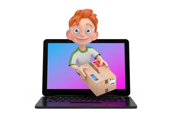 Schnelles Lieferkonzept Cartoon Little Boy Teen Person Character Maskottchen Parcel — Stockfoto