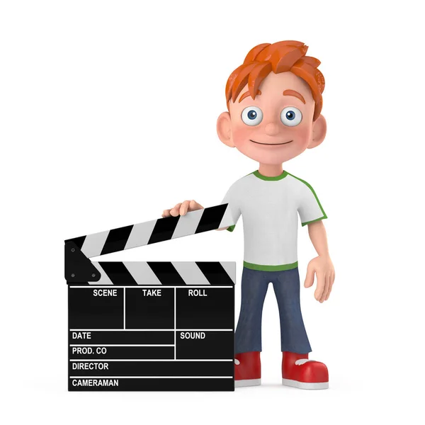 Maskotka Postaci Kreskówki Little Boy Nastolatek Filmu Clapper Board Białym — Zdjęcie stockowe