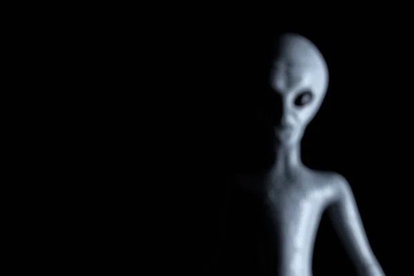 Fond Flou Effrayant Gris Humanoïde Extraterrestre Sur Fond Noir Rendu — Photo