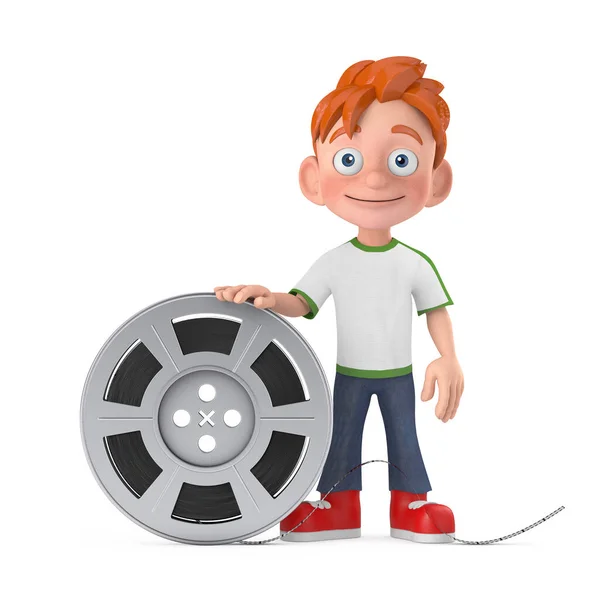 Cartoon Little Boy Teen Person Character Mascot Film Reel Cinema — 스톡 사진