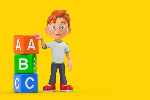 Tecknad Little Boy Teen Person Character Mascot Med Alfabetet Abc — Stockfoto