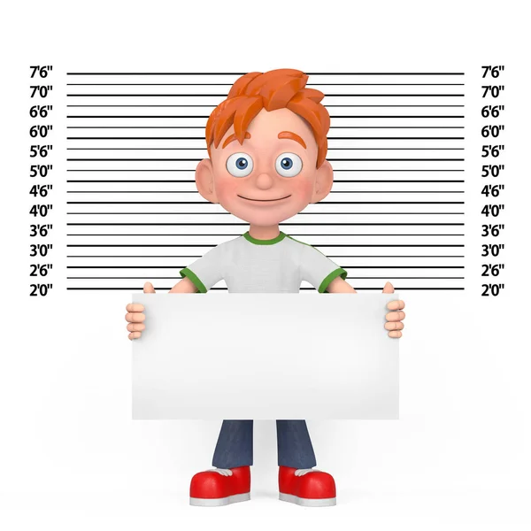 Cartoon Little Boy Nastolatek Postać Maskotka Tablicy Identyfikacyjnej Przed Policyjnego — Zdjęcie stockowe