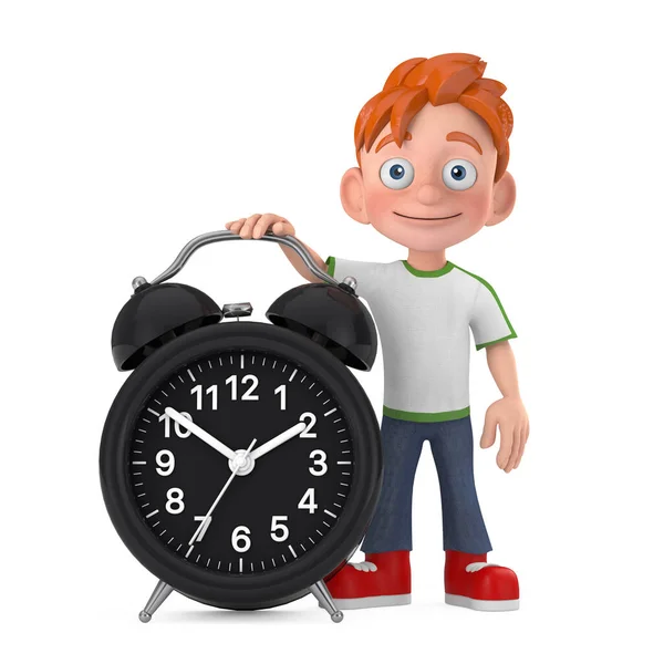 Caricatura Niño Adolescente Persona Personaje Mascota Con Despertador Reloj Sobre —  Fotos de Stock