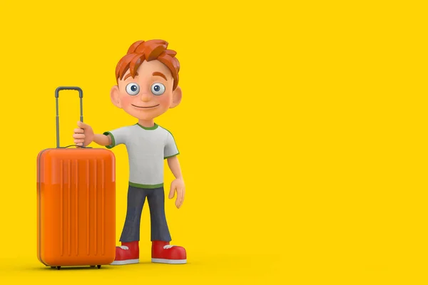Cartoon Little Boy Mascotte Personaggio Teen Person Con Valigia Viaggio — Foto Stock