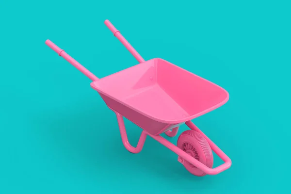 Jardinagem Construção Pink Wheelbarrow Duotone Style Para Fundo Azul Renderização — Fotografia de Stock