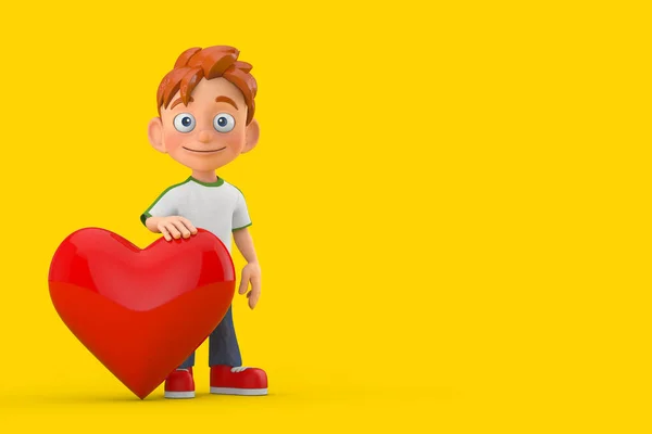 Cartoon Little Boy Teen Person Character Mascot Red Heart Жовтому — стокове фото