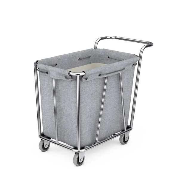 Empty Laundry Trolley Cart Room Service Tool Equipment White Background — Stockfoto