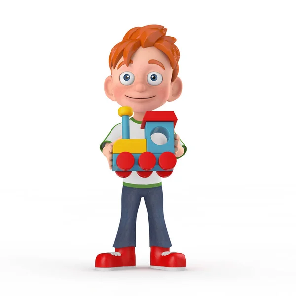 Cartoon Little Boy Teen Person Character Mascot Colorful Children Wooden — Stock Photo, Image